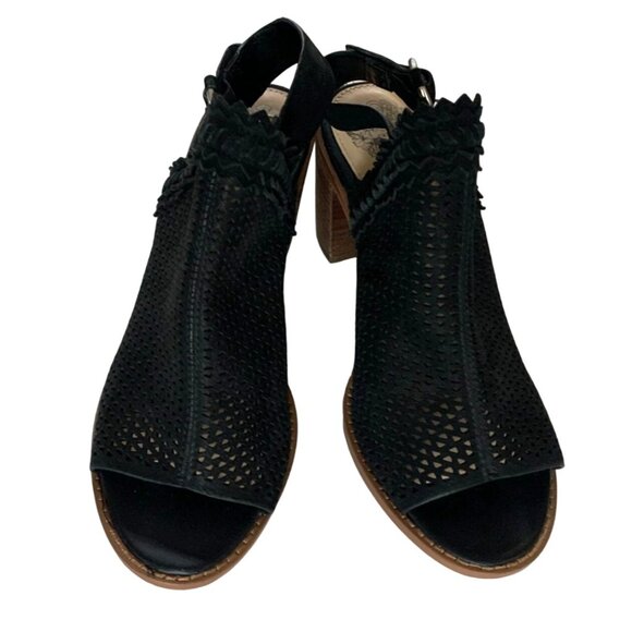 Vince Camuto Womens Size 7 Black Peep Toe Sandals Shoes 3 in Block Heel Lazer Cu - Picture 3 of 6